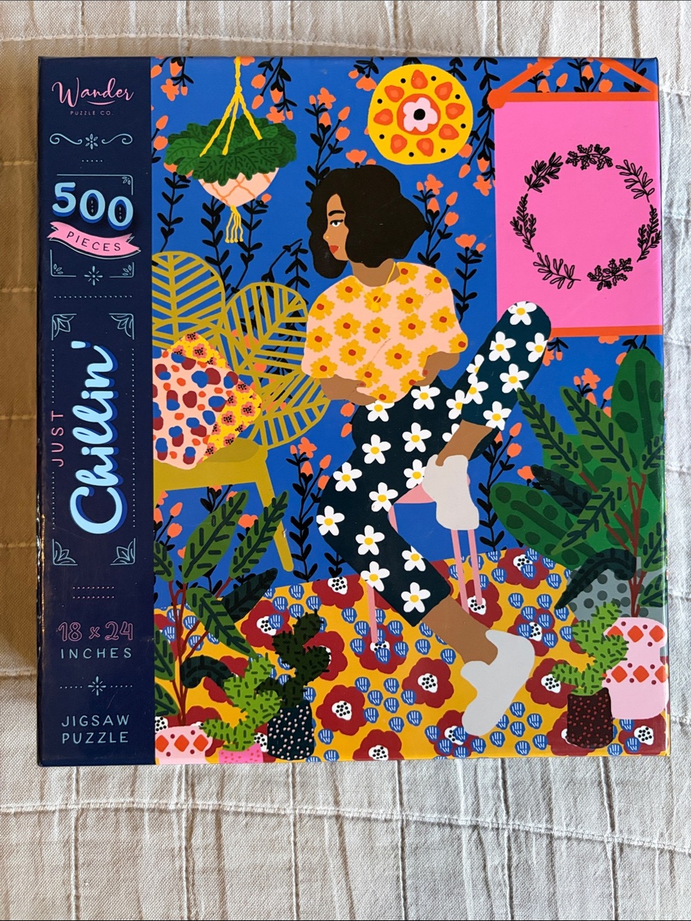 Wander Just Chillin' Floral Jigsaw Puzzle Blue, Pink, Yellow; 500 pieces